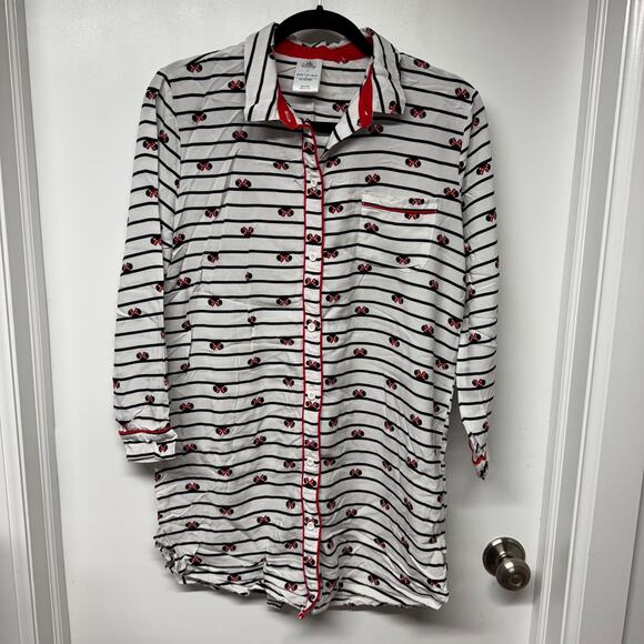 Disney Minnie Mouse Striped Nightshirt Dress Women Size Small Black White Red - Picture 1 of 12